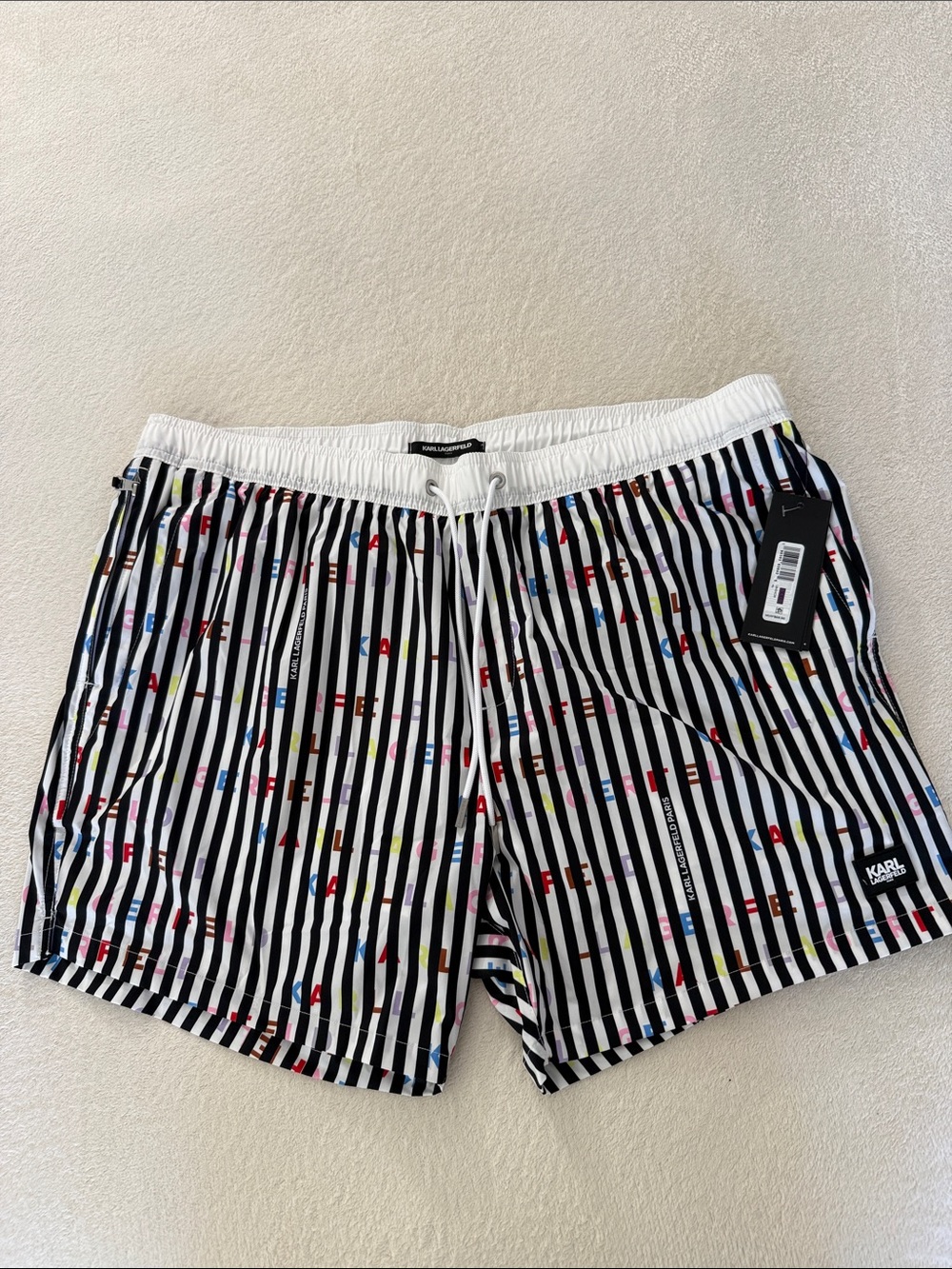 Karl Lagerfeld Black & White Striped Men’s Swim/Board Shorts